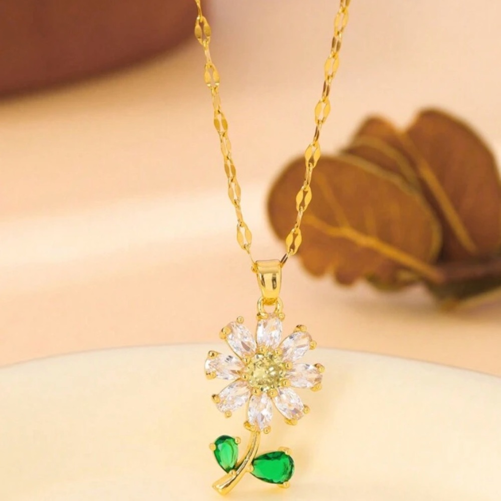 Cubic Zirconia Flower Necklace - Picture 4 of 5